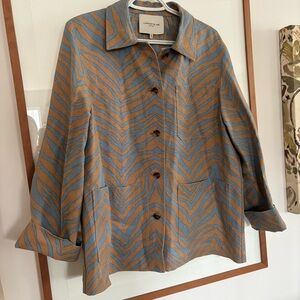 BNWOT Lafayette 148 Amaris Camel and Blue Zebra Animal Print Linen Jacket